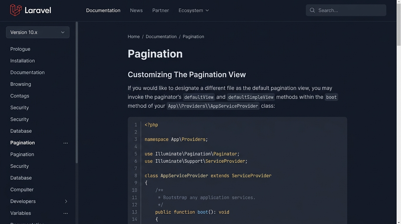 Customizing Pagination View (AppServiceProvider)