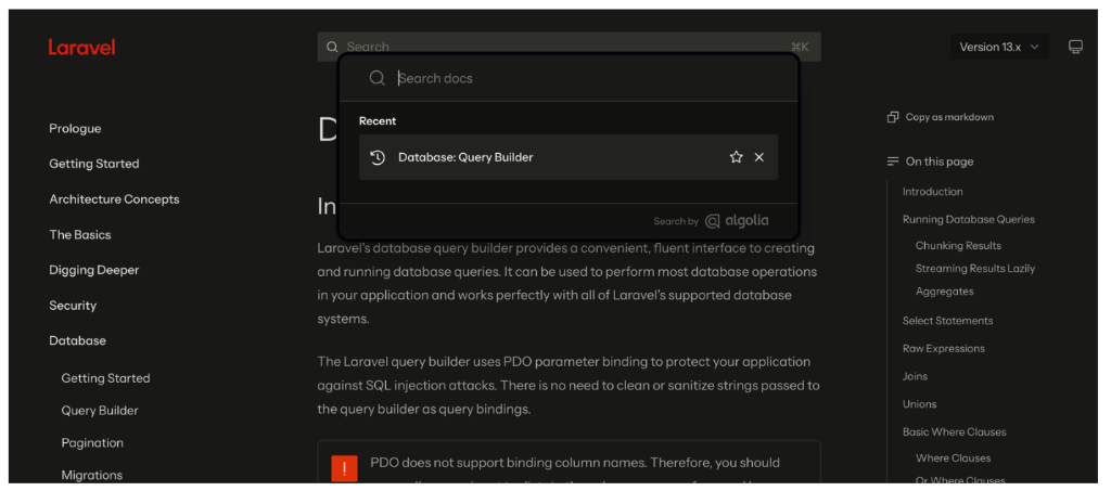 Laravel Database Query Builder Docs